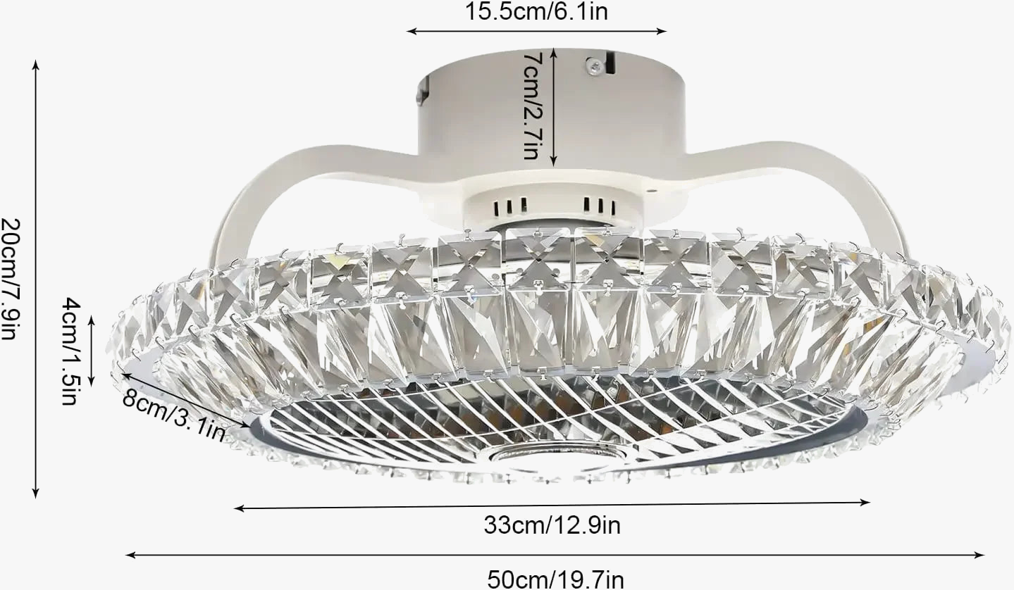 Modern Crystal Ceiling Fan with Remote Control & Silent 3 Speeds