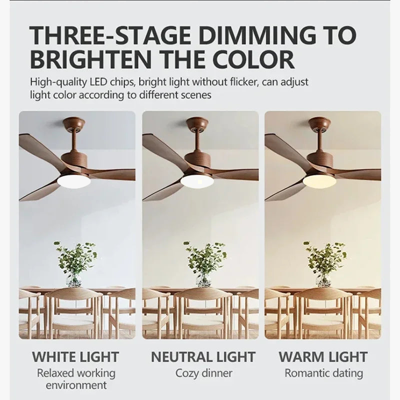 ventilateur de plafond en bois lumineux avec télécommande