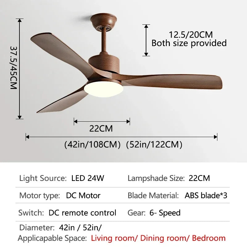 ventilateur de plafond en bois lumineux avec télécommande