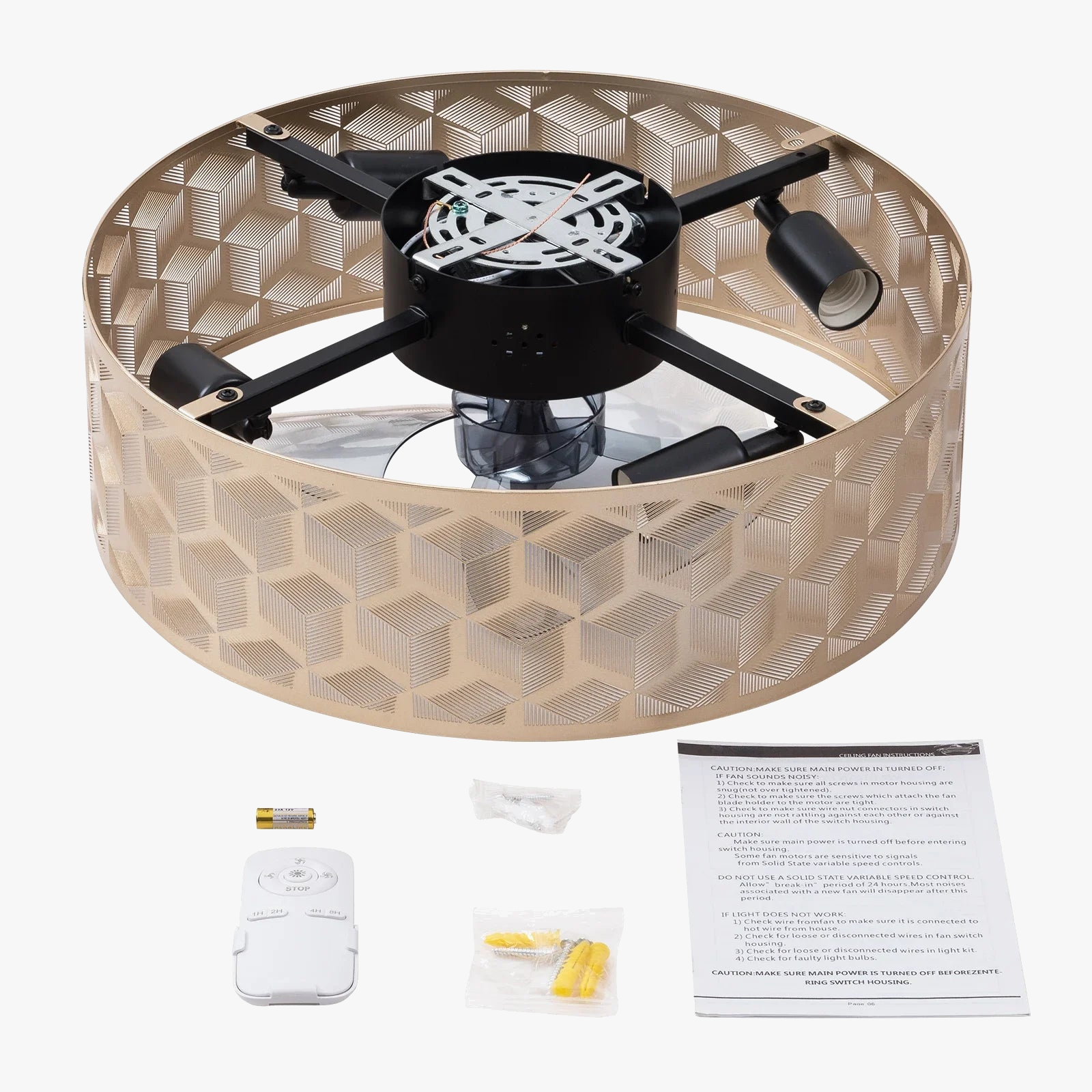 Recessed Ceiling Fan with Light and Remote Control