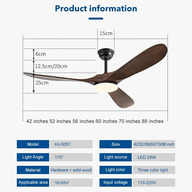 Vintage Industrial Wooden Ceiling Fan Without Light