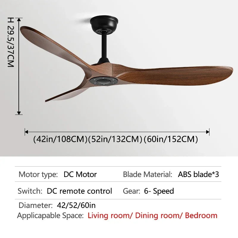 Vintage Wood Industrial Ceiling Fan with Remote Control