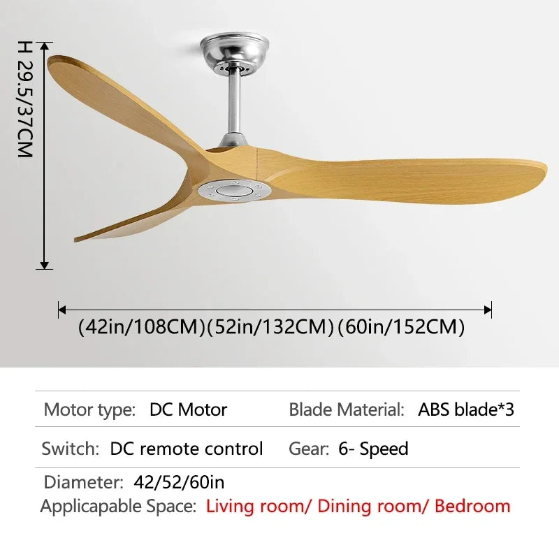 Vintage Wood Industrial Ceiling Fan with Remote Control