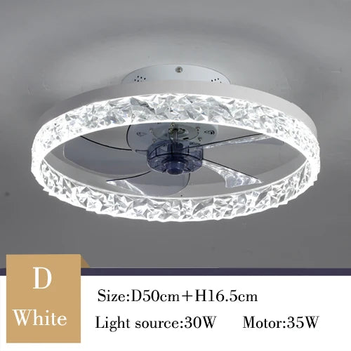 Minimalist Ceiling Fan with LED Crystal Light and Remote Control