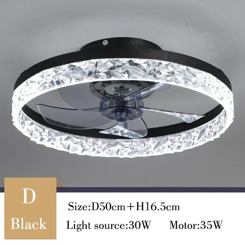 Minimalist Ceiling Fan with LED Crystal Light and Remote Control