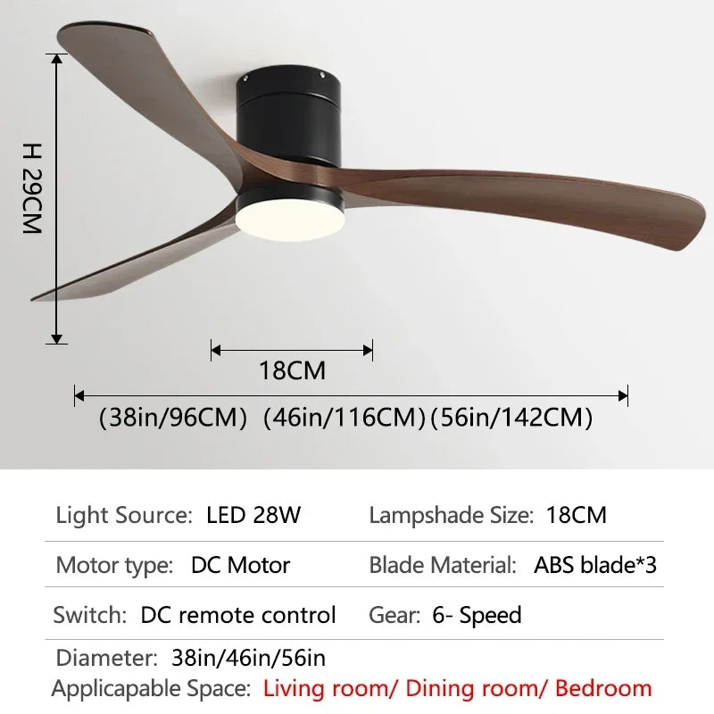 Modern Black ABS Ceiling Fan with LED Light and Remote Control