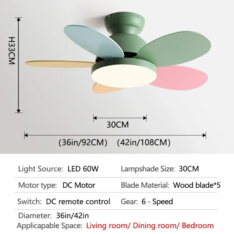 Modern Kids Ceiling Fan with Light and Remote Control