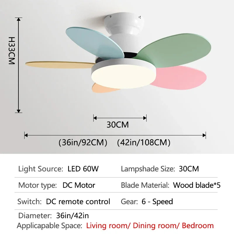 Modern Kids Ceiling Fan with Light and Remote Control