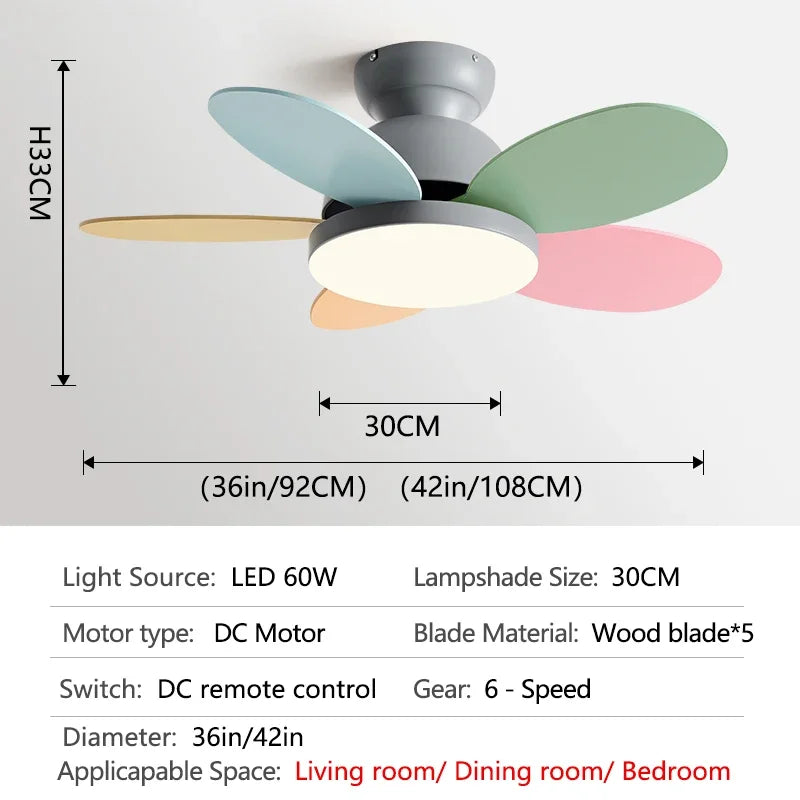 Modern Kids Ceiling Fan with Light and Remote Control