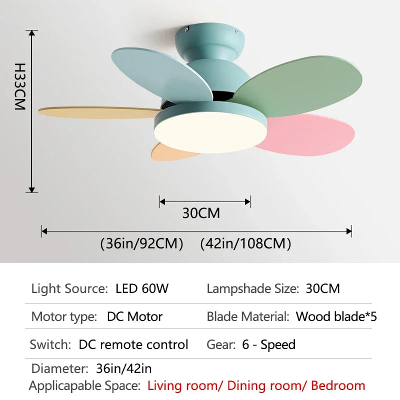 Modern Kids Ceiling Fan with Light and Remote Control