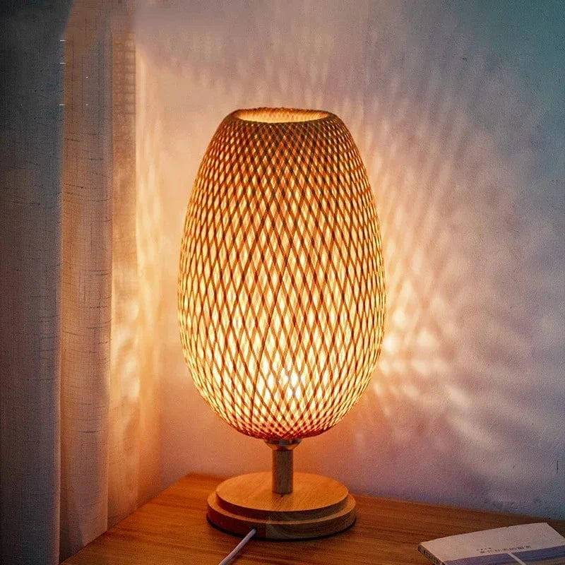 Vintage Bamboo Desk Lamp - Handcrafted Natural Wood Large Norenza