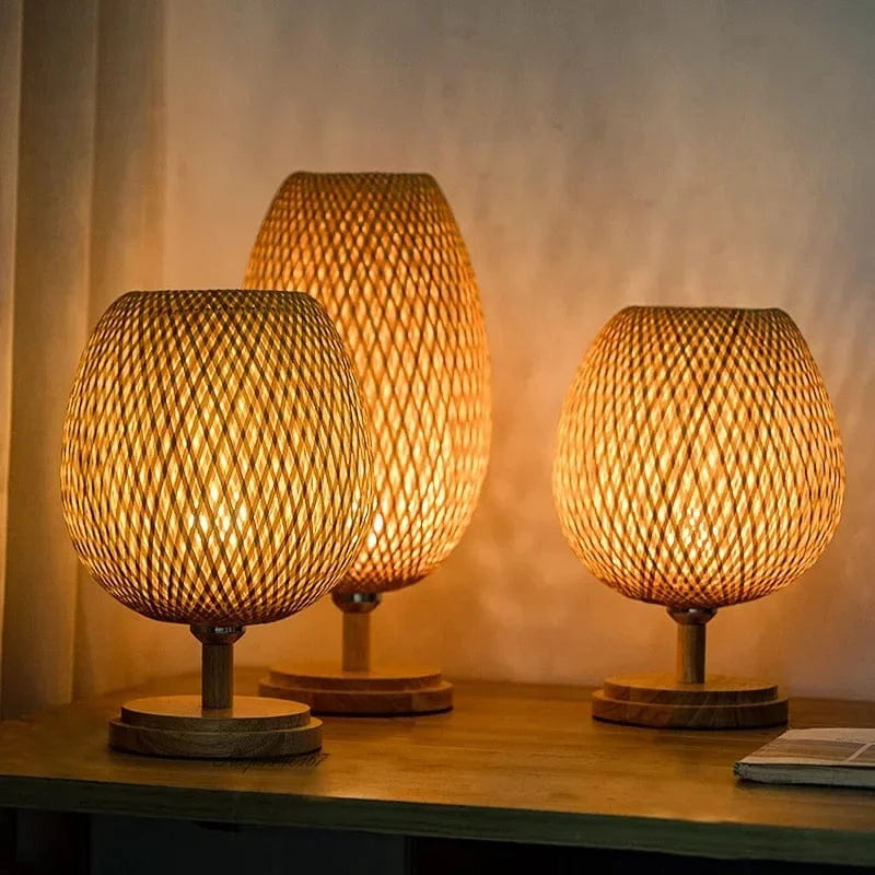 Vintage Bamboo Desk Lamp - Handcrafted Natural Wood Norenza