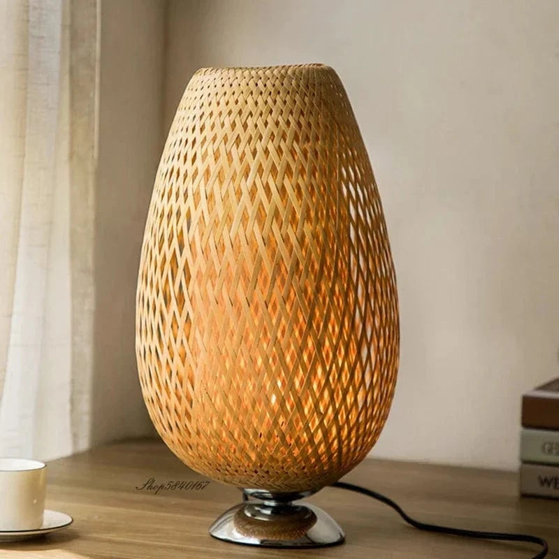 Vintage Bamboo Desk Lamp - Handcrafted Natural Wood Norenza