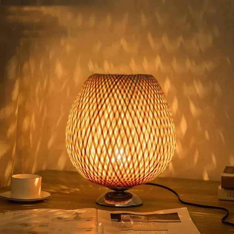Vintage Bamboo Desk Lamp - Handcrafted Natural Wood Norenza