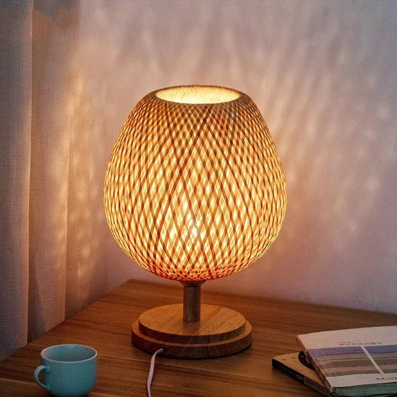Vintage Bamboo Desk Lamp - Handcrafted Natural Wood Small Norenza