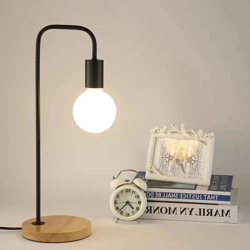 Vintage Black and White Desk Lamp E27 - Nordic Wood Table Light Norenza