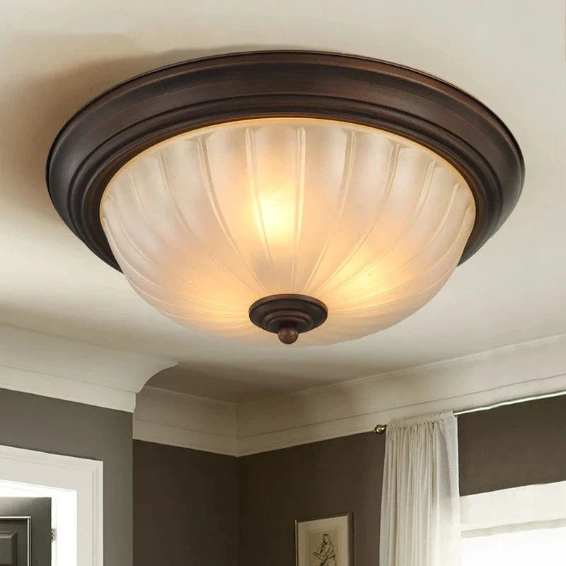 Vintage Black Bronze Ceiling Light with Frosted Glass Shade Norenza