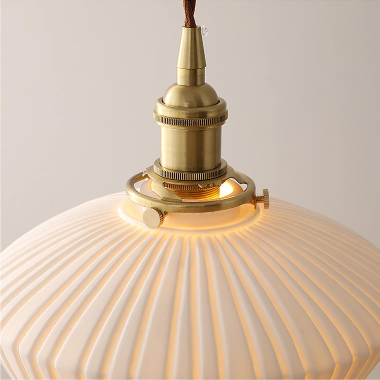 Vintage Brass Pendant Light with Ceramic Shade Kali Norenza