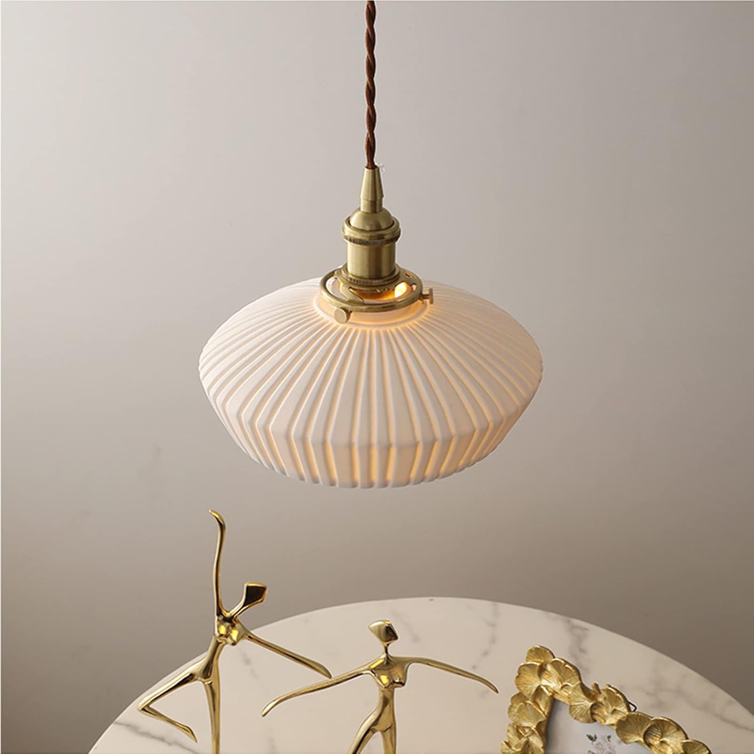 Vintage Brass Pendant Light with Ceramic Shade Kali Norenza