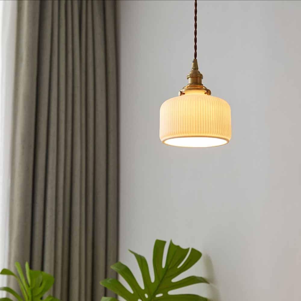 Vintage Brass Pendant Light with Ceramic Shade Kali Norenza