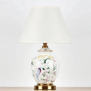 Vintage Ceramic Desk Lamp with Floral and Bird Patterns Norenza