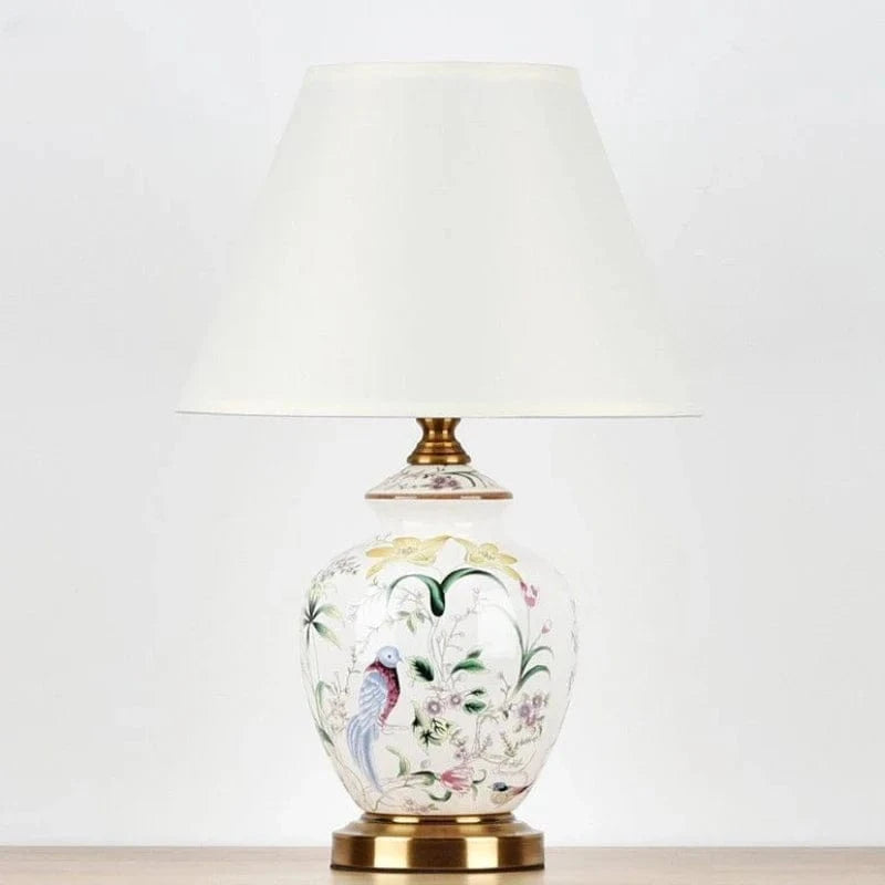 Vintage Ceramic Desk Lamp with Floral and Bird Patterns Norenza