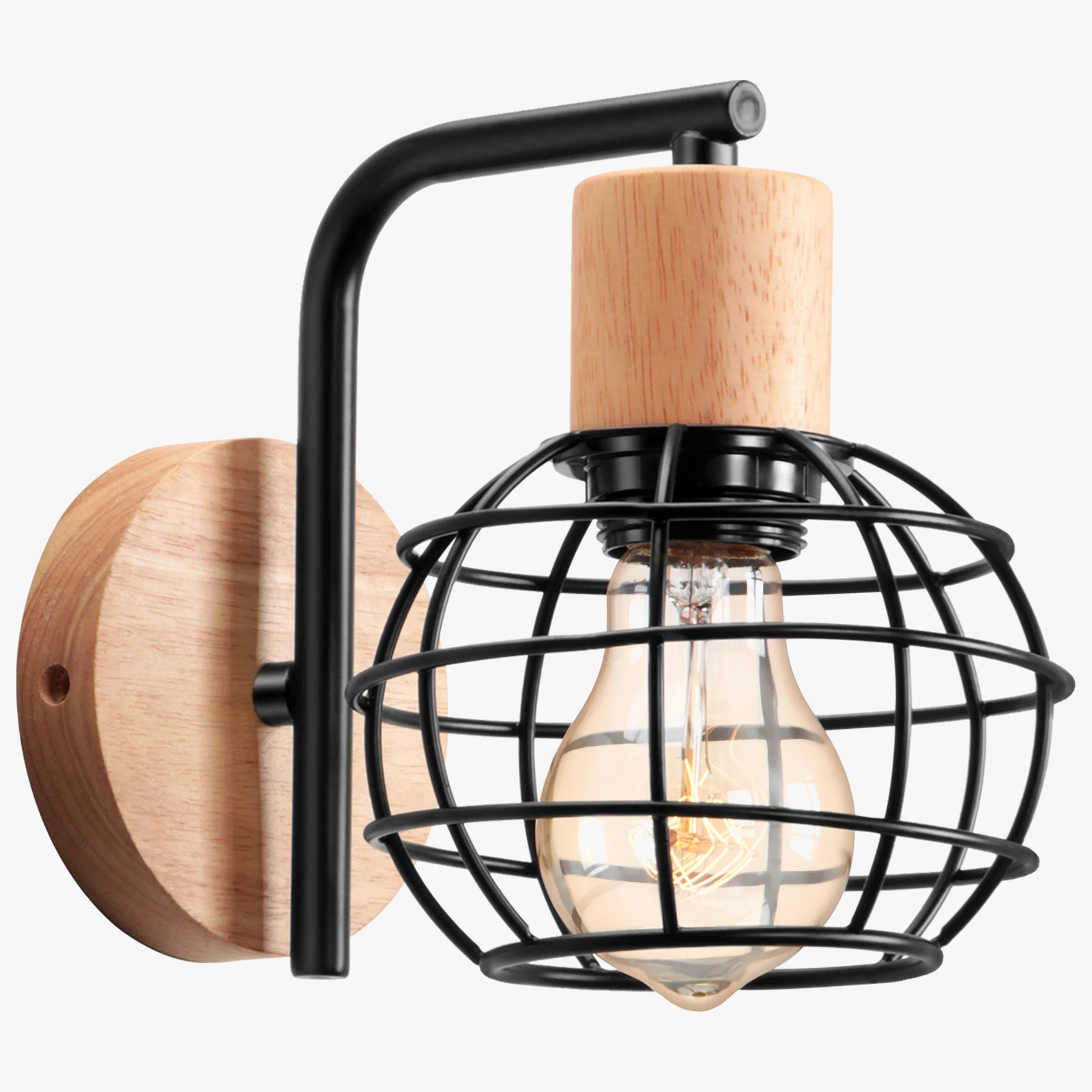 Vintage Wood Wall Sconce with E27 Lampshade for Bedroom, Living Room, Restaurant & Bar