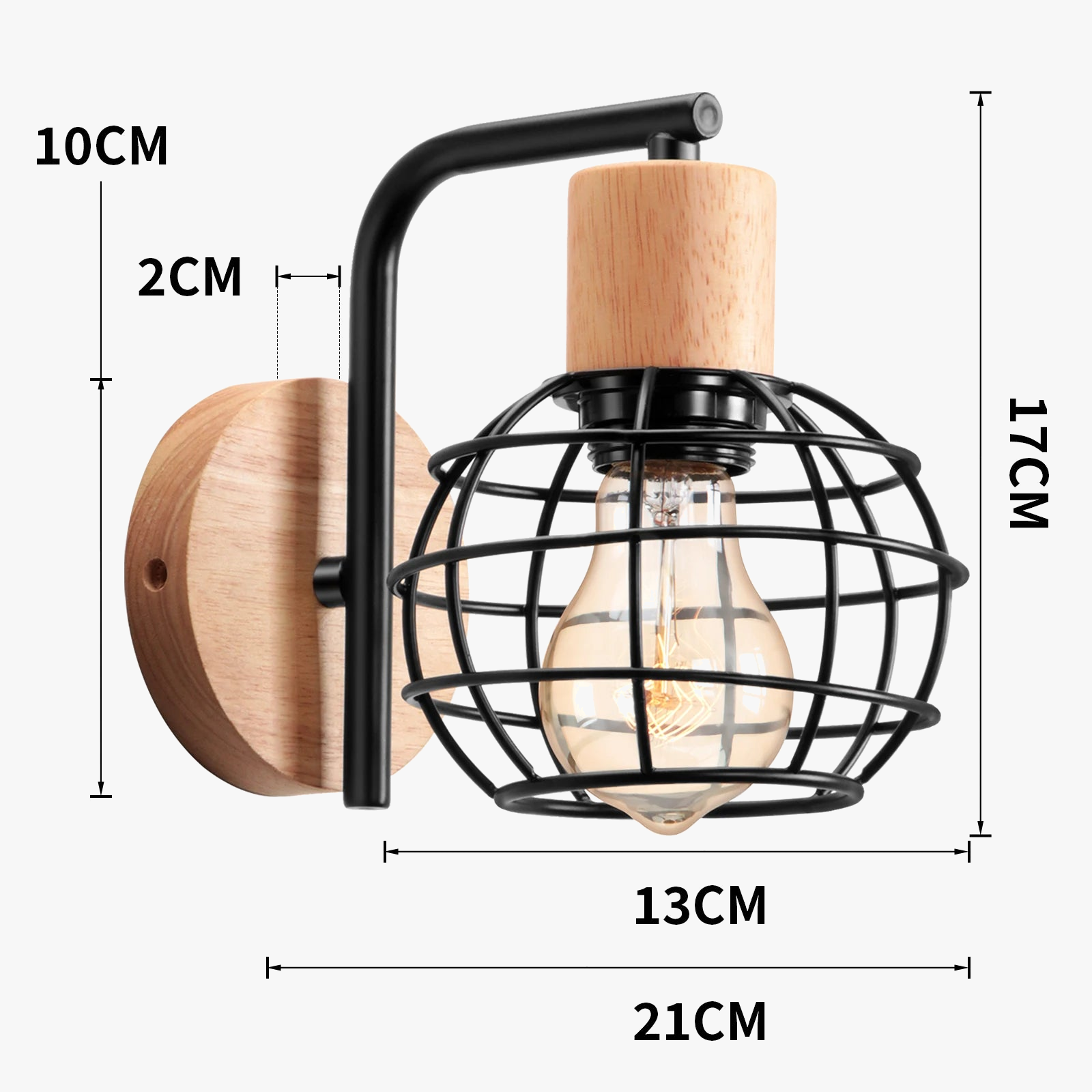 Vintage Wood Wall Sconce with E27 Lampshade for Bedroom, Living Room, Restaurant & Bar