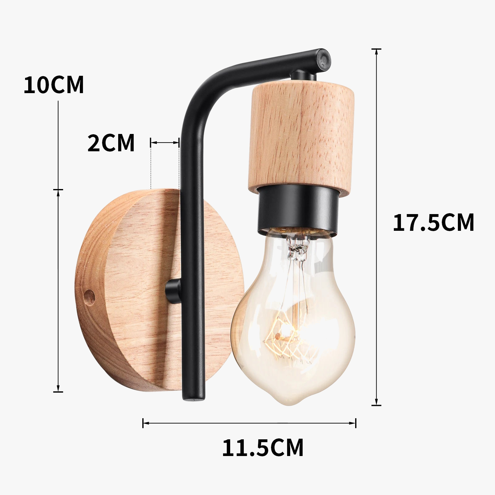 Vintage Wood Wall Sconce with E27 Lampshade for Bedroom, Living Room, Restaurant & Bar