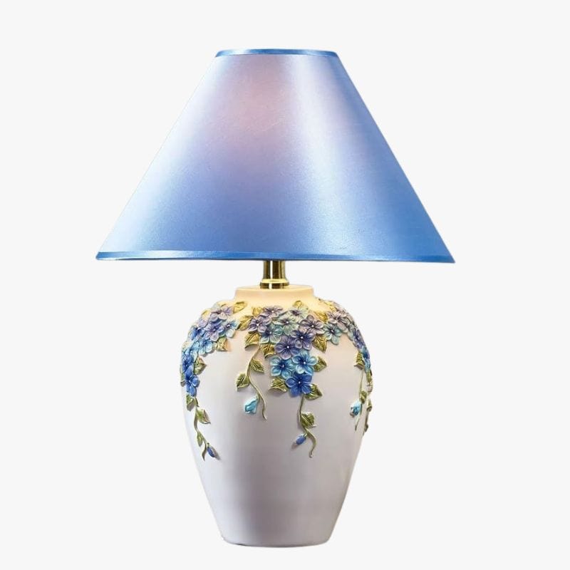Vintage Floral Table Lamp with Fabric Shade Blue Norenza