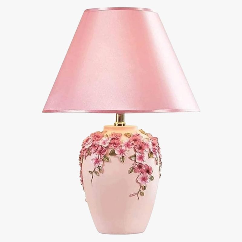Vintage Floral Table Lamp with Fabric Shade Pink Norenza