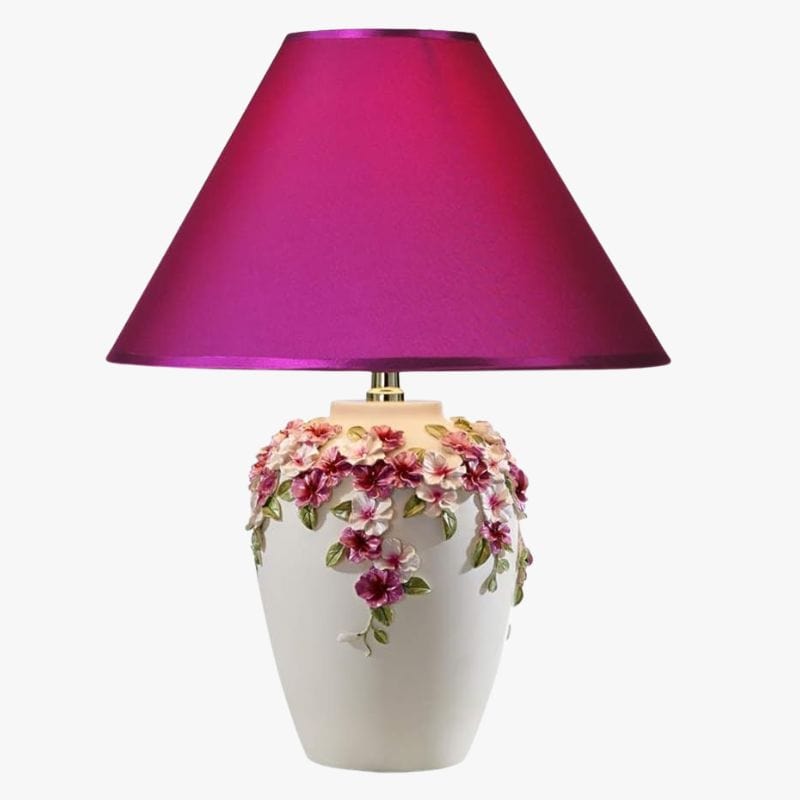 Vintage Floral Table Lamp with Fabric Shade Purple Norenza