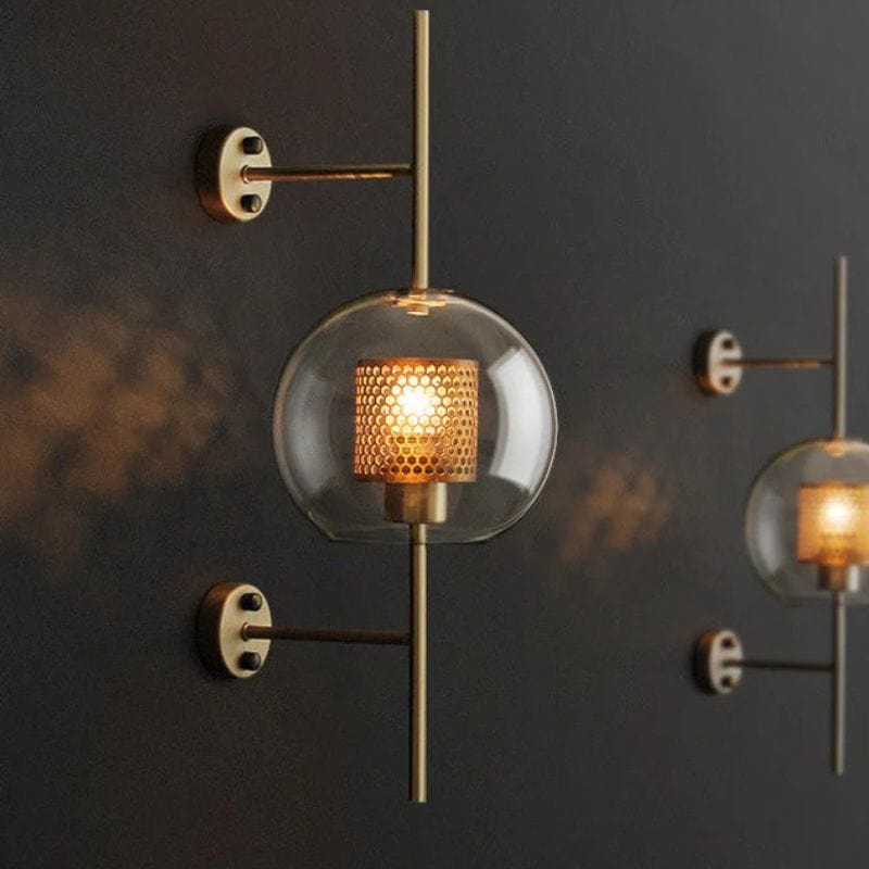 Vintage Glass and Metal Wall Sconce Copper / Round Norenza