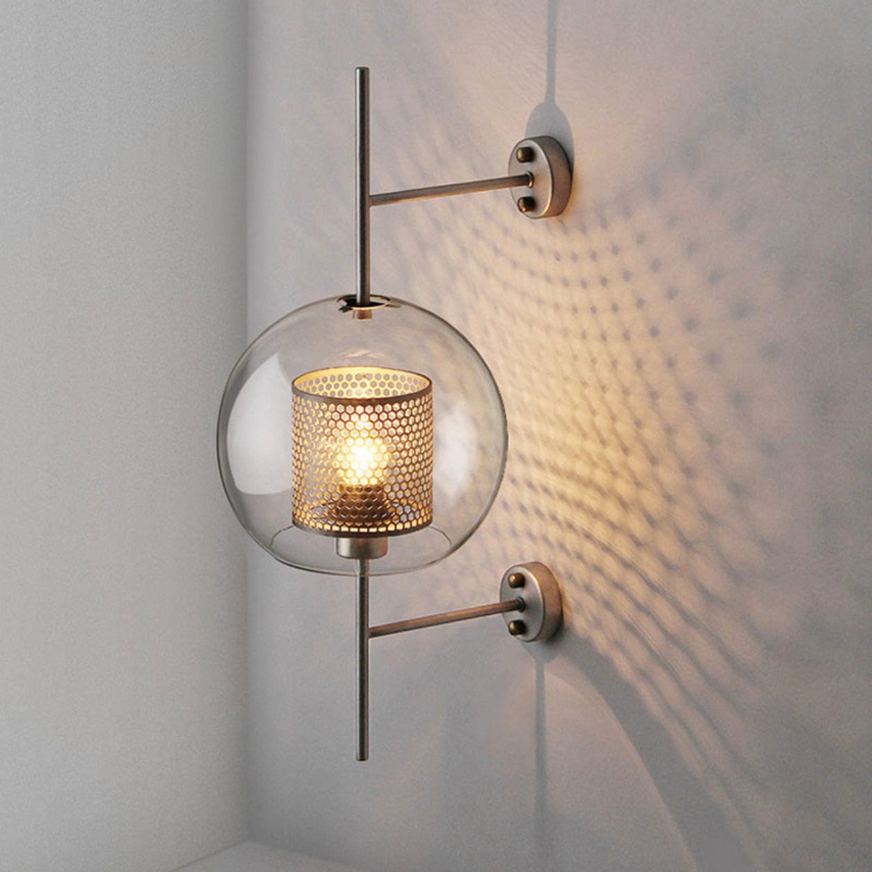 Vintage Glass and Metal Wall Sconce Silver / Round Norenza