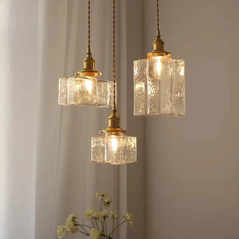 Vintage Glass Square Pendant Light with LED Shade for Dining Room and Bedroom Norenza
