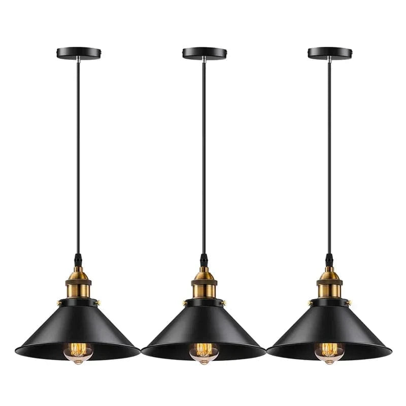 Vintage Industrial Edison Pendant Lights - E27 Base (Set of 3) Black Norenza