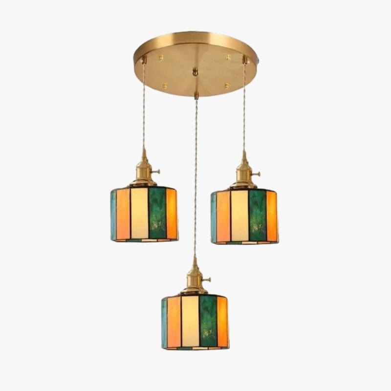 Vintage Japanese Style Pendant Light with Copper Socket and Glass Shade A / 3 lights Norenza