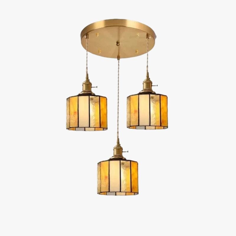 Vintage Japanese Style Pendant Light with Copper Socket and Glass Shade B / 3 lights Norenza