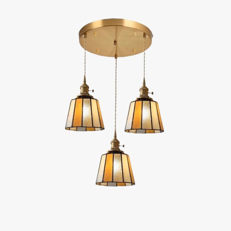 Vintage Japanese Style Pendant Light with Copper Socket and Glass Shade C / 3 lights Norenza
