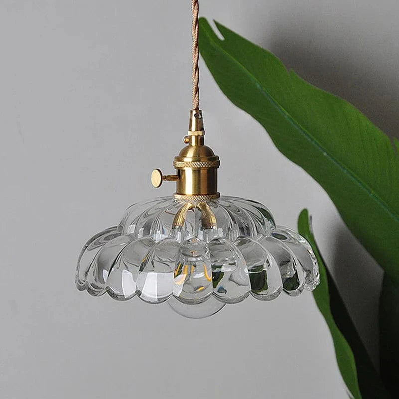Vintage LED Pendant Light with Wooden Handle and Glass Shade Norenza