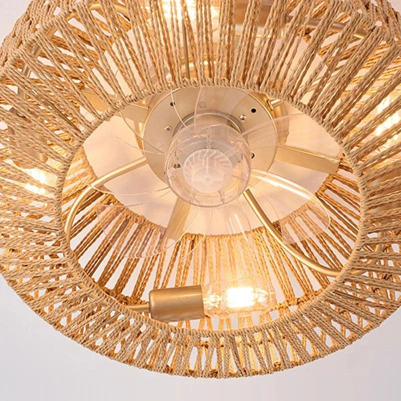 Vintage Rattan Ceiling Fan with Light and Remote Control Norenza
