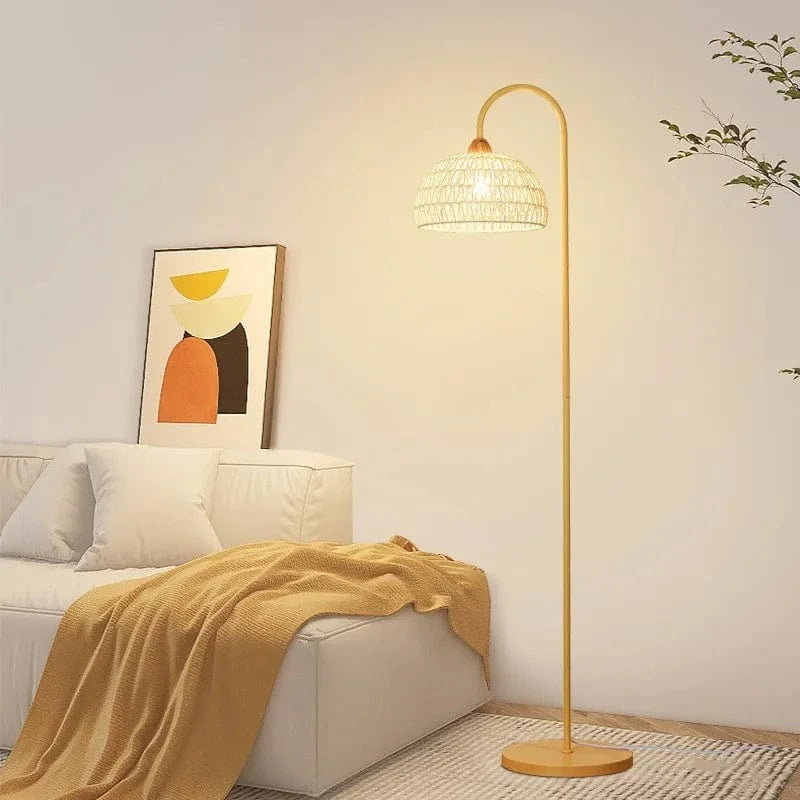 Vintage Rattan Floor Lamp for Cozy Interior Lighting Norenza
