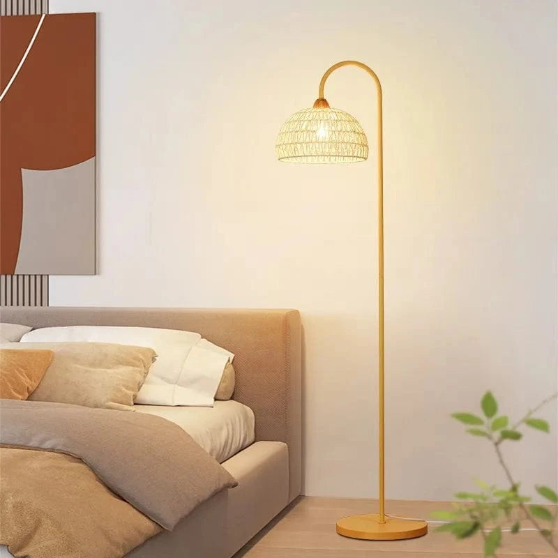 Vintage Rattan Floor Lamp for Cozy Interior Lighting Norenza