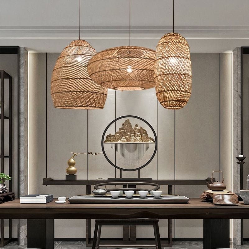 Vintage Rattan Hanging Light Fixture Norenza