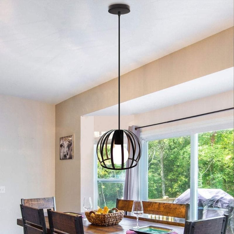 Vintage Round Cage Pendant Light (Black or White) Norenza