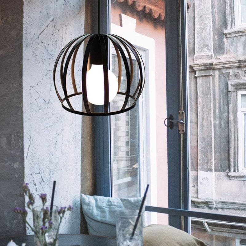 Vintage Round Cage Pendant Light (Black or White) Norenza