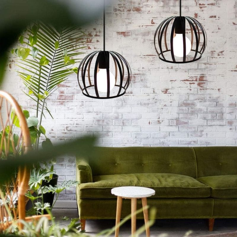 Vintage Round Cage Pendant Light (Black or White) Norenza