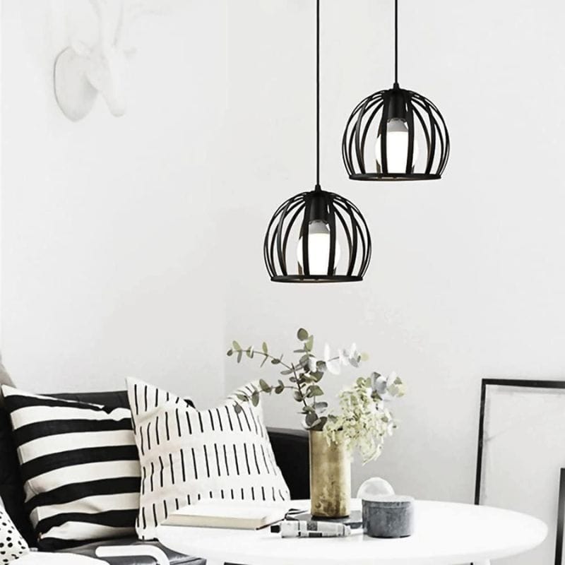 Vintage Round Cage Pendant Light (Black or White) Norenza