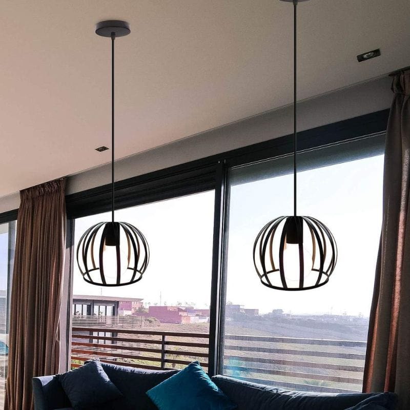 Vintage Round Cage Pendant Light (Black or White) Norenza