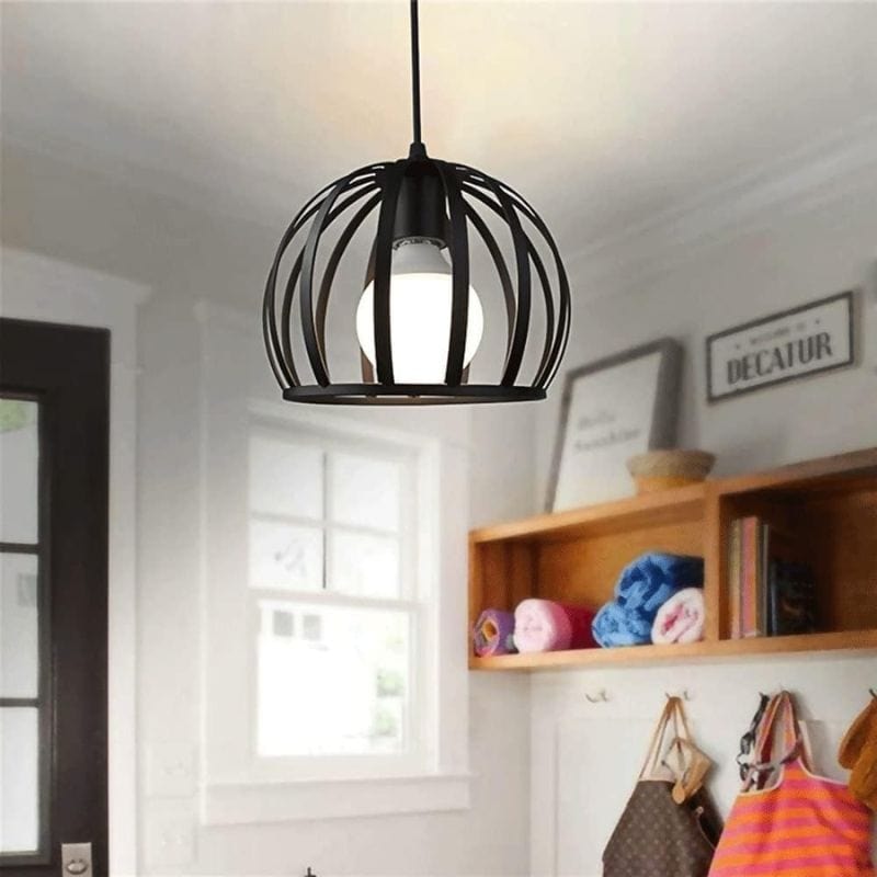 Vintage Round Cage Pendant Light (Black or White) Norenza